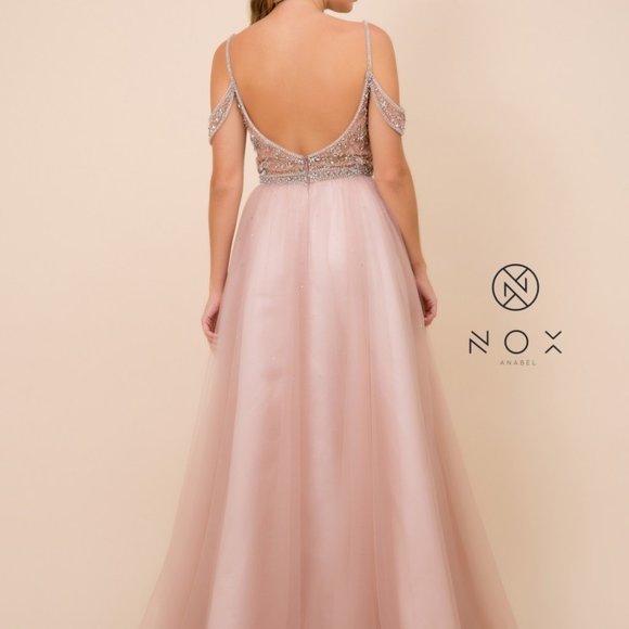 Off Shoulder Lace Bodice Prom Dress NXL342 - Picture 2 of 5